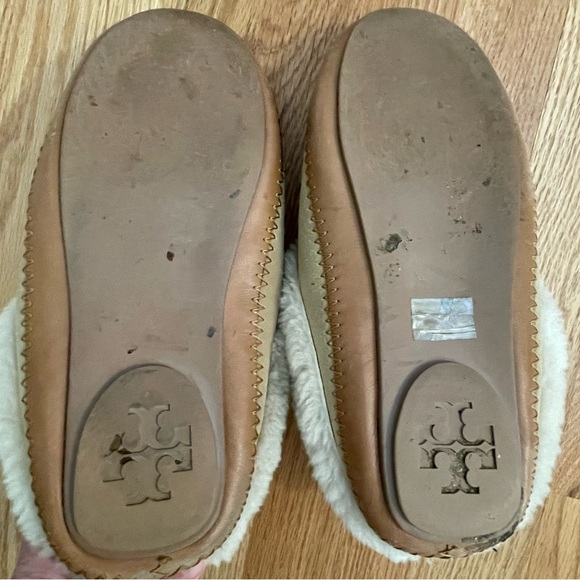 Tory Burch Coley Tan Suede Shearling Lined Slippers Size 9 - Picture 5 of 6